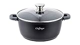 Cheffinger Kochtopf Aluguss Induktion Ø24cm Suppentopf Pfanne Topf Deckel Brattopf Schwarz, CF-DC24 BLK