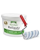 Rauer Rollputz für Innen I 24 kg für ca. 40 m² + Spezialrolle 18 cm I 1,0 mm Körnung I Verarbeitungsfertig & streifenfrei wie vom Profi I Atmungsaktiv, schimmelhemmend & lösungsmittelfrei