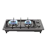 2 Flammig Edelstahl Gaskochfeld mit Druckreduzierventil und 1.5m Gasschlauch, NG/LPG, Einbau oder Freistehend Autark Gaskochfeld 51x31x10cm