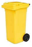 gardivo Mülltonne 120 Liter Abfalltonne Reststofftonne Mülleimer mit 2 geräuschlosen Rädern, Klappdeckel mit zwei Griffen, großer Abfalltonne, stabiler Kunststoff-Mülleimer (Gelb)