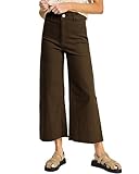 Flvsun Damen-Jeans, hohe Taille, weites Bein, 9-Punkt-Länge, Baggy, leger, Stretch-Denim-Hose, Kaffee, M