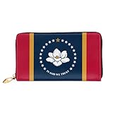 Erwqavc Mississippi Geldbörse mit Staatsflaggen-Druck, lange Geldbörse für Damen und Herren, Leder, Bifold Wallets, Clutch, Geldbörse, Reise-Münzfach
