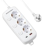 Steckdosenleiste überspannungsschutz 20W Schnellladegerät PD3.0/QC3.0 USB Steckdosenleiste Einzeln Schaltbar 3-Fach mit 1,6M Kabel (3680W 16A) Mehrfachsteckdose mit USB für Zuhause Büro Hotel Weiß