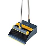 Besen für zu Hause – Set Kehrschaufel und Bürste, lange und rotierende Bürste, Kehrschaufel mit Kammzähnen, für Innen- und Außenbereich, Garten, mit langem Griff, vertikal, große Schaufel