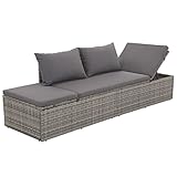 vidaXL Outdoor Lounge Bett, Gartenbett mit Polster Kissen, Sonnenliege für Außenbereich, Sonnenbett Gartenliege Gartenbank, Poly Rattan Grau