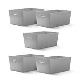 Graue Aufbewahrungsbox aus Kunststoff - 5 St. Ordnungsboxen für Küche, Haus oder Büro, Aufbewahrungskörbe für Regale, Schubladen, Wäsche, Schrank, Kunststoffbox, Körbe & Behälter (25,5 x 17 x 11cm)