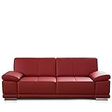 CAVADORE 3-Sitzer Sofa Corianne / Echtledercouch im modernen Design / Mit Armteilverstellung / 217 x 80 x 99 / Echtleder rot