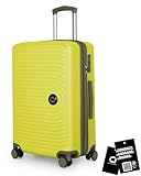 Hauptstadtkoffer Mitte - Mittelgroßer Hartschalen-Koffer + Digitaler Kofferanhänger, Check-In Gepäck mit Volumenerweiterung + Koffertag, TSA, 4 Rollen, 68 cm, 88 L, Lemon