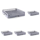 HENDI 877104 Spülkorb, Spülmaschinenkorb, Geschirrspülkorb, für Teller und Tabletts, grobmaschig, eingegossenen Stiften, Polypropylen, 500x500x(H)100mm, grau (Packung mit 5)