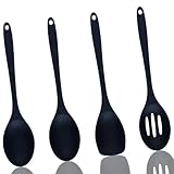 Küchenutensilien Set, 4 Stück Schwarze Silikonlöffel, Servierlöffel Silikon Kochlöffel Silikon Löffel Groß für Kochen Backen RüHren