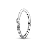 Pandora ME Pavé & Weiß Doppelring aus Sterling Silber mit klaren Cubic Zirkonia Steinchen in der Größe 58, 192528C02-58