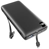 SOARAISE Powerbank 26800mAh Externer Akku - USB C Power Bank mit Integrierten Kabeln 22,5W Schnelles Aufladen Tragbares Ladegerät 4 Ausgängen und 2 Eingängen für Handy & Tablets