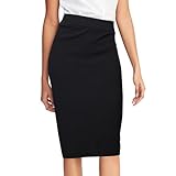 Schwarzer Rock, Knielang, hohe Taille, dehnbarer...