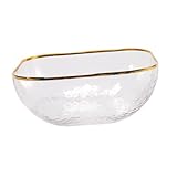 TEHAUX Glas Salatschüssel mit Goldenem Rand Quadratisch Lebensmittelecht Spülmaschinenfest Vielseitig als Servierschale für Obst Dessert und Food Storage Modernes Design für Haushalt und