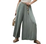 Och Bella Hosenrock Damen Lang mit hoher Taille - Aus extrem weichem, luftigem Material Hosen Damen - Lässige Hosen Damen High Waist Perfekt für die kommende Sommersaison (Khaki, S)