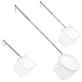 SHENLIU 3 Stück Aquarium Kescher Fischnetz, Kleines Garnelennetz, Aquarium Fischnetz mit Edelstahl Teleskopstangen Griff 8cm Quadratische&10cm Rund Kescher Klein für Aquarien kleine Teiche und Pools