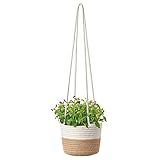 Blumentöpfe Hängende, 20cm Seegras Pflanzentopf, Hängender Pflanzerkorb, Natürliche Baumwolle Handgewebt Blumenampel Pflanzenaufhänger mit Langem Hängendem Seil für Indoor Outdoor Decor (Groß)