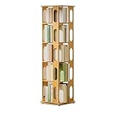 YHWKGZ 360 ° Drehbares Bücherregal, Freistehender Bücherturm, Bodenstehendes Bücherregal, Natürlicher Bambus, Ovales Ausstellungs- und Aufbewahrungs-Eckregal(37x37x146CM)