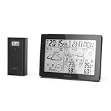 Hama Profi Wetterstation (Wettervorhersage mit Daten von professionellen Meteorologen, Funk Wetterstation mit Außensensor, Temperatur, Luftfeuchtigkeit, Windgeschwindigkeit, innen und außen) schwarz