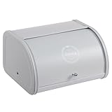 HollyHOME Brotkasten Brotaufbewahrungsbox, Metall-Brotkästen für die Küche, Brotaufbewahrungsbehälter mit aufrollbarem, einfach zu verstauendem Brotkastenhalterdeckel,Hellgrau