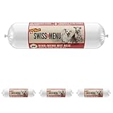 DeliBest Swiss MENU Rind-Menu mit Reis I Nassfutter Hund aus 100% Schweizer Rindfleisch I getreidefrei & ohne andere Zusätze I hochwertiges Hundefutter Adult I 400 g Hundewurst (Packung mit 4)
