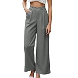 Sportliche Hose für Damen, Streifen, erweiterbar, Fußball, schmeichelhaft, Leinen, Business, hohe Taille, Interview, Büro, Jeans, lockeres Karomuster, grau, L