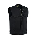 Leatherick Herren SOA Jeanskragen Motorradweste mit tiefen Taschen schwarz (L)