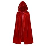 Clundoo Kinder Kapuzen Velvet Cloak Halloween, Kaputzenumhang für Kinder & Erwachsene, Mädchen Halloween Weihnachten Cosplay Umhang mit Kapuze (Rot)