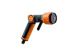 Fiskars SoftGrip-Sprühpistole, Multi, 3 Funktionen, Mit Strahl-, Brause- oder Nebel-Sprühbild, Stufenlos einstellbar, Daumengesteuerte ON/OFF-Durchflusskontrolle,Universalgröße,Schwarz/Orange,1023665