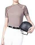 Harrison Howard Damen Slim Fit Show Shirt mit Spitzenärmeln und ikonischem Bit Atmungsaktiv Bequem Reiter Top, Beige, Mittel