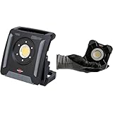 Brennenstuhl Multi Battery LED Akku Baustrahler 4000 MA (40W & Akku LED Arbeitsstrahler SH 1000 MA (1000lm, IP54, Akku LED Arbeitsleuchte mit Magnet und Karabinerring, robustes Gehäuse), Schwarz, Grau