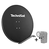 TechniSat SATMAN 850 Plus - Satellitenschüssel (85 cm Sat Spiegel mit Masthalterung und UNYSAT Universal-Quattro-LNB im Wetterschutz-Gehäuse, Multischalter wird benötigt) grau