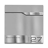 Metzler moderner Briefkasten RAL9007 Graualuminium personalisiert mit Edelstahl-Namensschild, modern, abschließbar, Wandbriefkasten mit Zeitungsfach, Postkasten mit Zeitungsfach Siebert