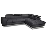 Mivano Ecksofa Chef / L-Sofa mit Ottomane und verstellbaren Kopfstützen in Lederoptik / 262 x 72 x 206 / Kunstleder Schwarz