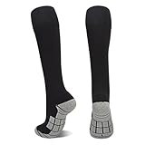 ARERWA Kniehohe Thermo-Fußballsocken für Herren, Damen, Kinder, extra lang, atmungsaktiv, gepolstert, Kompressionssocken – Outdoor-Sport, Wandern, Laufen, Walking, Schwarz , XL