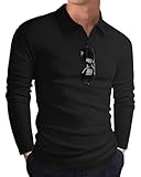 HMIYA Poloshirt Herren Langarm Baumwolle Langarmshirt Sweatshirt V-Ausschnitt Casual T-Shirts (Schwarz,L)