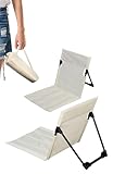 Menz Strandstuhl 2er Set – Strandmatte mit Rückenlehne, Bodenstuhl tragbar, Strandliege klappbar leicht, Strandmatte faltbar mit Tasche, für Camping Picknick, Beige