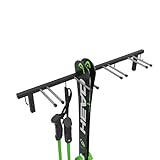 QLS Handels Skihalterung S3 Wand Skihalter für 4 Paare 83 cm Nordic Walking Trekking Stöcke Skiträger Hakenleiste mit schützender Gummierung zur platzsparenden Aufbewahrung