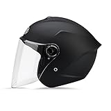 LIONCIANO Motorradhelm Mit Schutzbrille, Jethelm Roller-Helm Scooter-Helm Moped Mofa-Helm Chopper Vintage, Hat Den Verkehrssicherheitstest Bestanden(Matt-Schwarz)