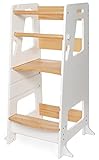 BEY & CO® Lernturm/Entdeckerturm aus Holz – Küchenhelfer für Kinder – 3-Fach höhenverstellbar, mit Rutschfester Oberfläche und kippsicheren Füßen - Montessori-Methode - Ab 12 Monaten