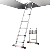 AviiSo Teleskopleiter Klappleiter mit Haken, 2,6m 2,9m 3,2m 5m 5,5m Teleskop-Dachbodenleiter, Aluminium-Teleskopleiter für Wohnmobil-Reiseanhänger auf dem Dach (Color : Silver, Size : 4.7m/15.5ft)