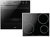 Amica Einbauherd Set Induktionskochfeld Teleskopauszug Timer Umluft Schwarz Herd-Kochfeld-Kombination