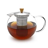 GLASWERK Teekanne Glas (1,3L) - Teekocher mit Teesieb aus rostfreiem Edelstahl - Teebereiter Glaskanne mit Deckel und edlem Holzgriff