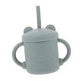 GARIOUANS Weicher Trinklernbecher mit Weichem Strohhalm Auslaufsicher Doppelwandig Isoliert Spülmaschinenfest Kindgerechtes Design als Trinkflasche und Wasserbecher für Kleinkinder