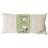 Bio Merino Schafschurwolle Kopfkissen Kissen in 40x80 cm mit 500 Gramm Schurwoll Kügelchen zur individuellen Höhenverstellung und unterstepptem Baumwollbezug - Made in Germany