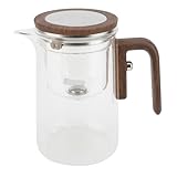 Glas-Teekanne mit Teesieb, Edelstahl, Klarer Teekessel, 600 Ml, One-Touch-Teebereiter für das Heimbüro, Holzgriff, Teekanne