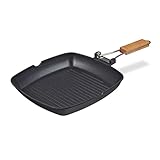 Relaxdays Grillpfanne, induktionsgeeignet, antihaftbeschichtet, klappbarer Griff, Aluminium Steakpfanne 29x29cm, schwarz