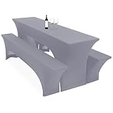 3er-Set Biertischhussen, 220 x 70 x 70 cm hussen bierzeltgarnitur, hellgrau, Stretch-Bezüge für Biertisch-und Bankgarnituren, Bierbankhussen, Spandex-Bierzeltgarnitur für Bankett, Gartenmöbel-Bezüge