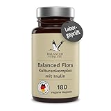 Balanced Flora Kulturen Komplex - 20 Mrd. KBE je Tagesdosis - 180 vegane Kapseln 3 Monatsvorrat - 20 Bakterienstämme + Inulin - magensaftresistent - ohne Zusatzstoffe - Balanced Vitality