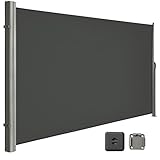 LARMNEE Alu-Seitenmarkise, ausziehbar, 180 x 300 cm, Sichtschutz, Sonnenschutz, Blickdicht, Seitenrollo, für Balkon, Terrasse, Garten, Anthrazit EBK183BP02